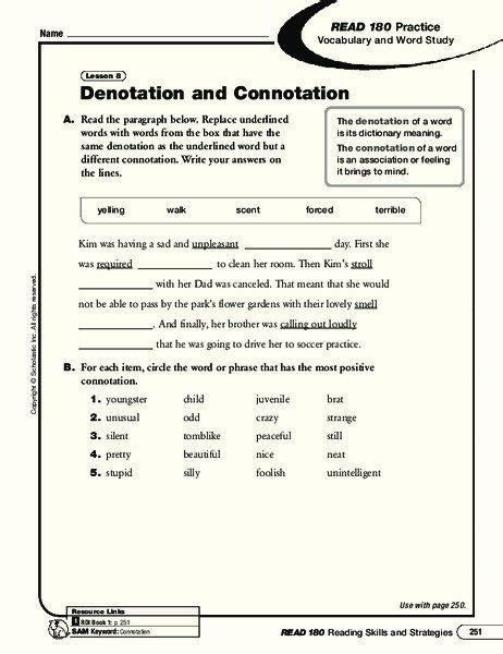 denotation and connotation worksheet with answers pdf grade 5